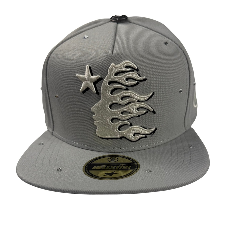 Hellstar Path to Paradise Grey Rhinestone Fitted Hat Size 7 1/2 Flaming Head